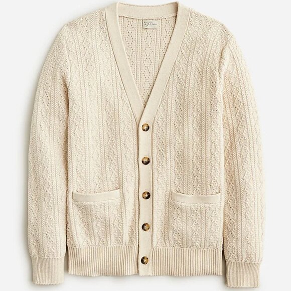 J. Crew Other - NWT J Crew Heritage Cotton Pointelle-Stitch Button Cardigan Cream Ivory Sweater